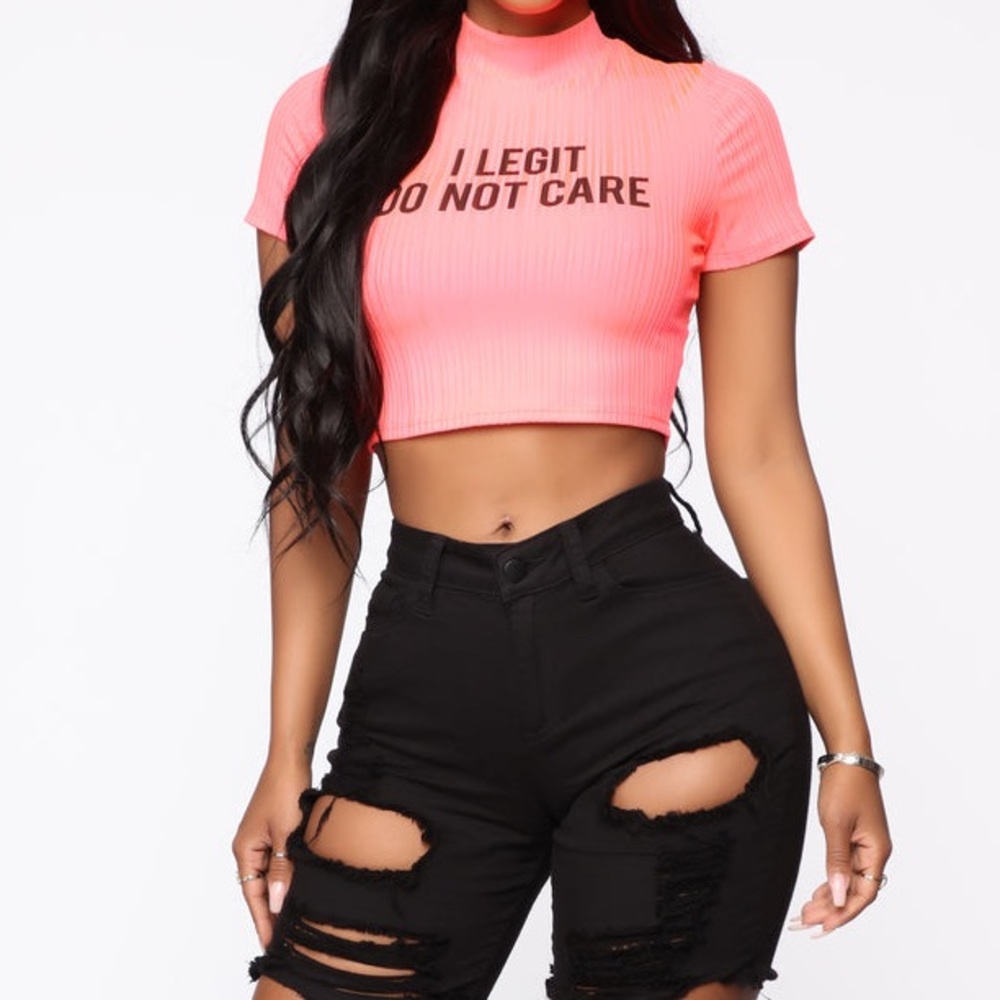 Fashion Nova I Legit Do Not Care neon crop top